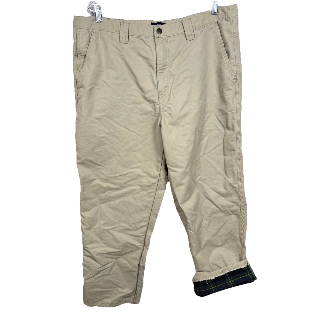 Lands' End Men's‎ Khaki Lined Pants Size 40 Flannel Plaid Winter Cotton